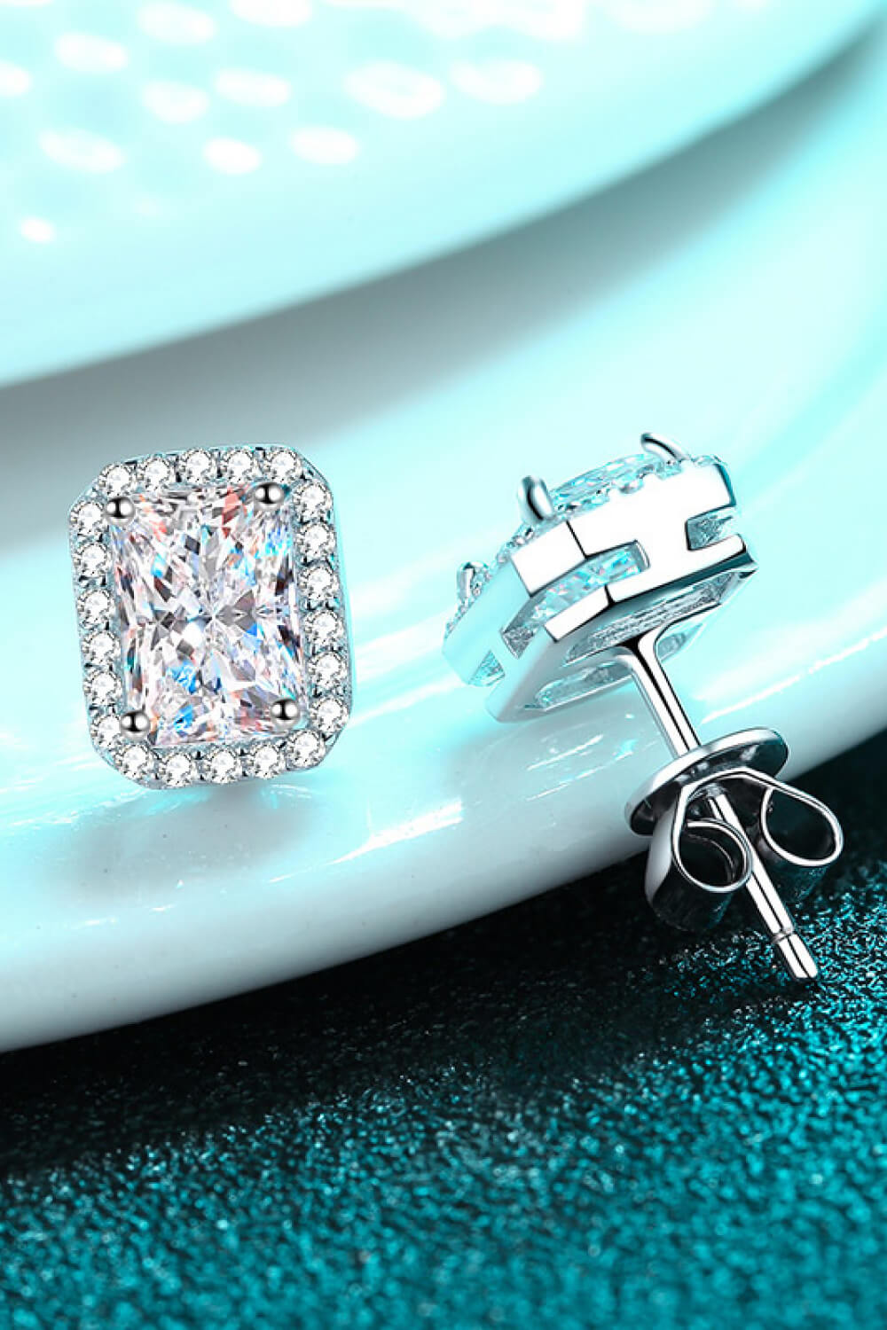 1 Carat Moissanite Rhodium-Plated Square Stud Earrings-Teresa&#39;s Fashionista LLC