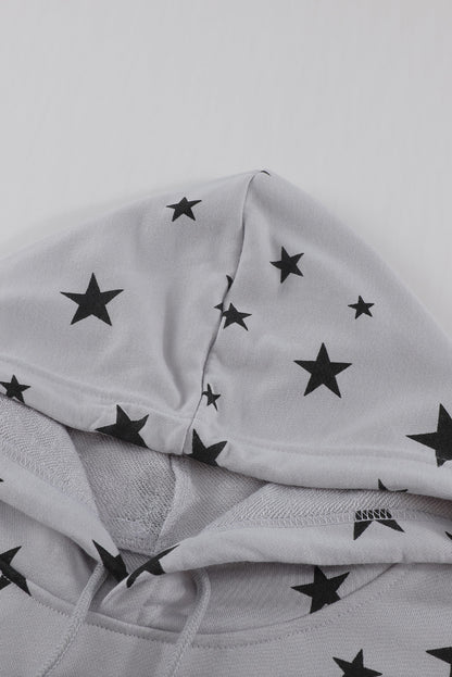 Star Print Drawstring Detail Hoodie-Teresa&#39;s Fashionista LLC