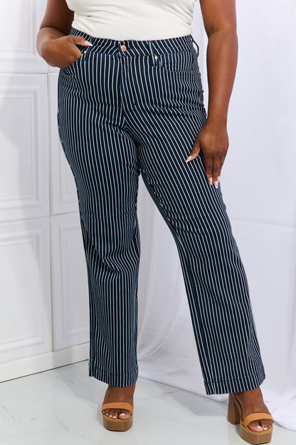 Judy Blue Cassidy Full Size High Waisted Tummy Control Striped Straight Jeans-Teresa&#39;s Fashionista LLC