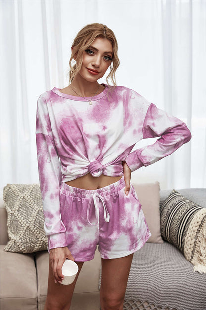 Tie-Dye Dropped Shoulder Top and Shorts Lounge Set-Teresa&#39;s Fashionista LLC