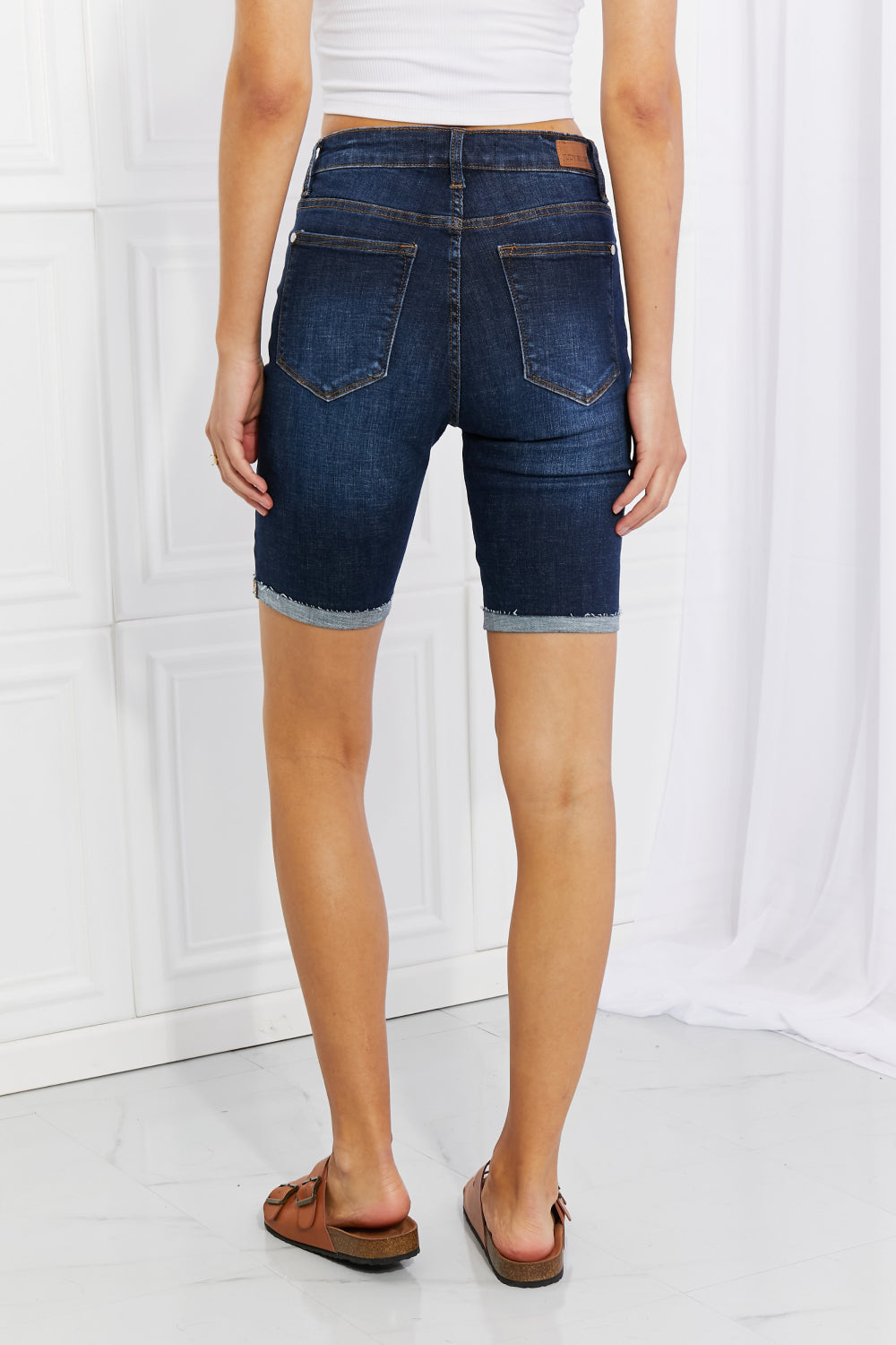 Judy Blue Lucy High Rise Patch Bermuda Shorts-Teresa&#39;s Fashionista LLC