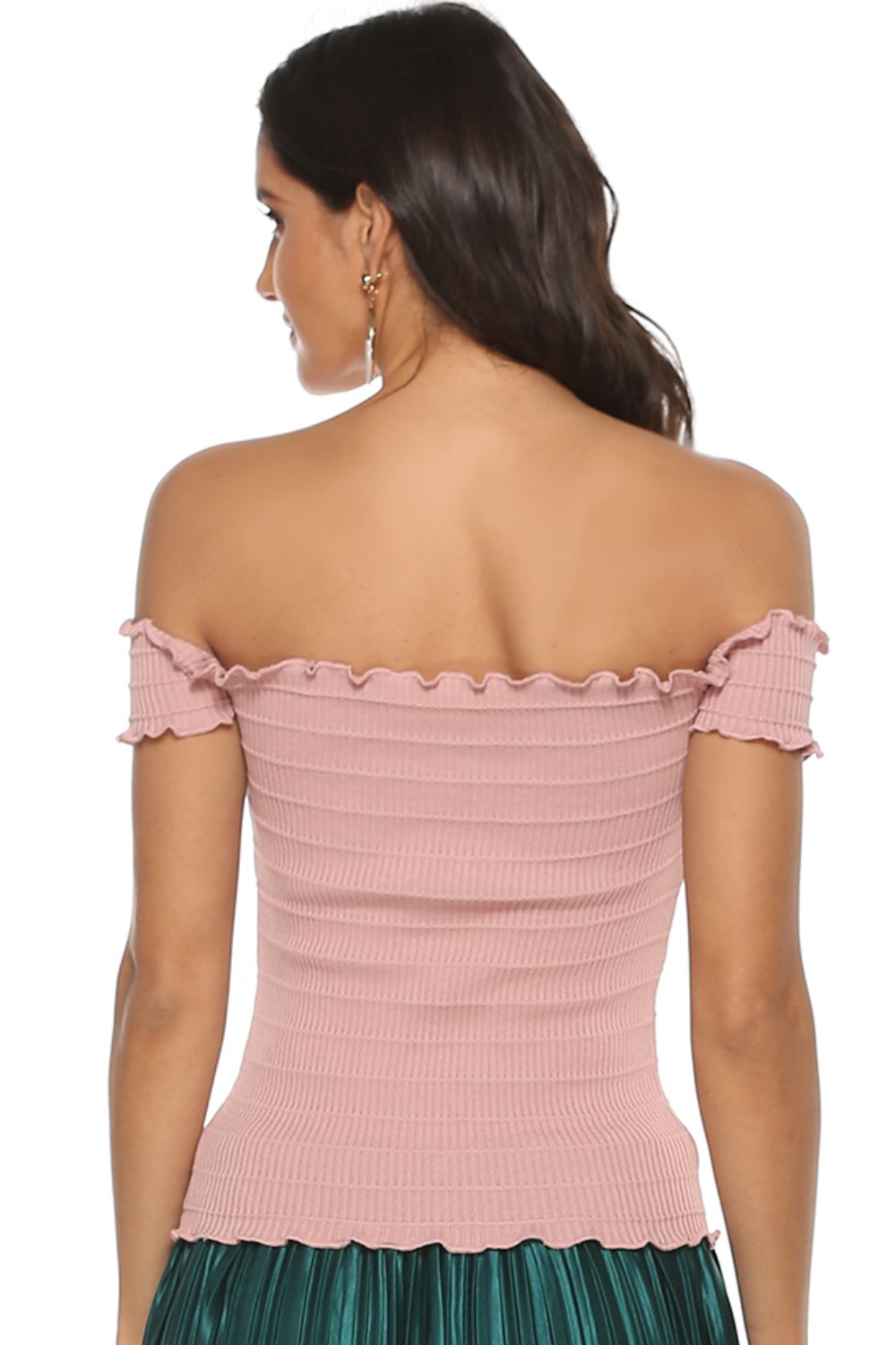 Lace-Up Front Lettuce Hem Off-Shoulder Knit Top-Teresa&#39;s Fashionista LLC