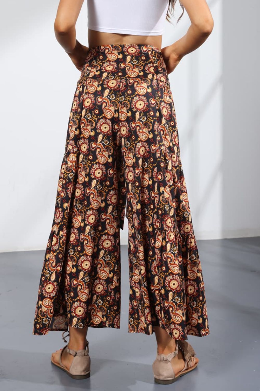 Printed Tie-Front Culottes-Teresa&#39;s Fashionista LLC