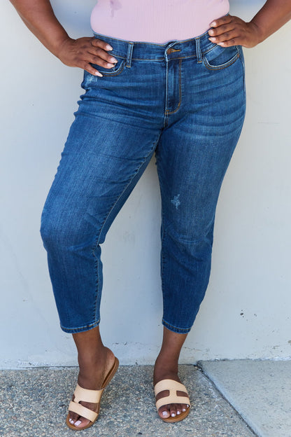 Judy Blue Aila Short Full Size Mid Rise Cropped Relax Fit Jeans-Teresa&#39;s Fashionista LLC