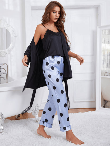 Cami, Robe, and Printed Pants Pajama Set-Teresa&#39;s Fashionista LLC