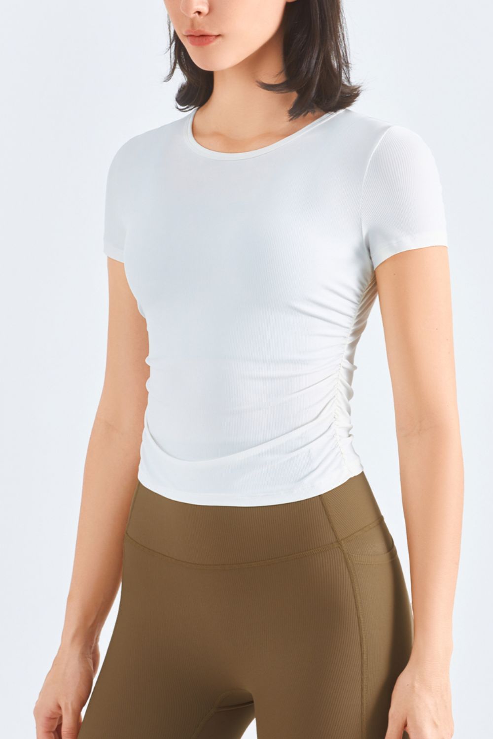 Ruched Round Neck Sports Top-Teresa&#39;s Fashionista LLC