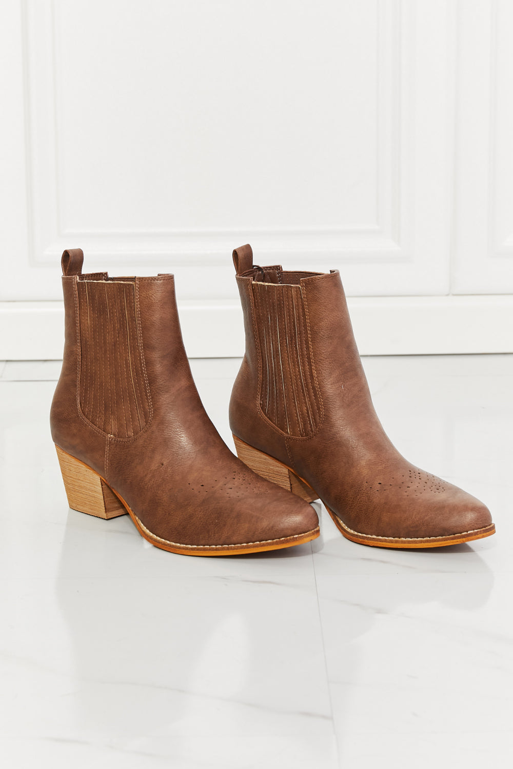 MMShoes Love the Journey Stacked Heel Chelsea Boot in Chestnut-Teresa&#39;s Fashionista LLC