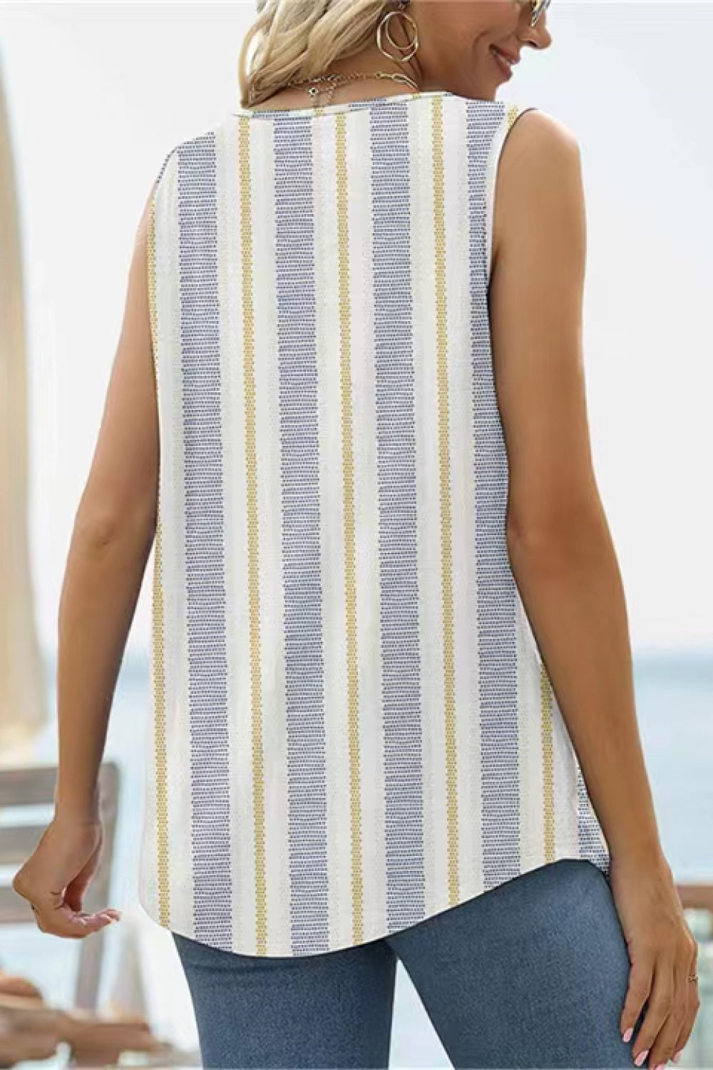 Printed Square Neck Curved Hem Tank-Teresa&#39;s Fashionista LLC