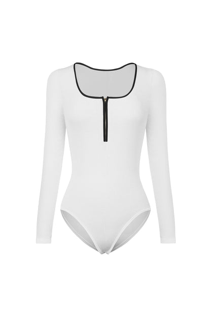 Contrast Trim Ribbed Long Sleeve Bodysuit-Teresa&#39;s Fashionista LLC