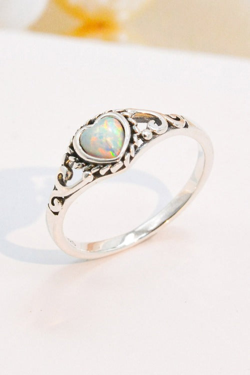 925 Sterling Silver Heart-Shape Opal Ring-Teresa&#39;s Fashionista LLC