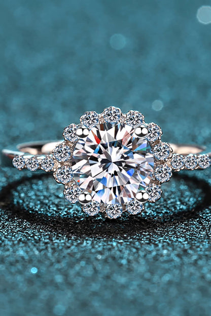 1 Carat Moissanite Rhodium-Plated Halo Ring-Teresa&#39;s Fashionista LLC