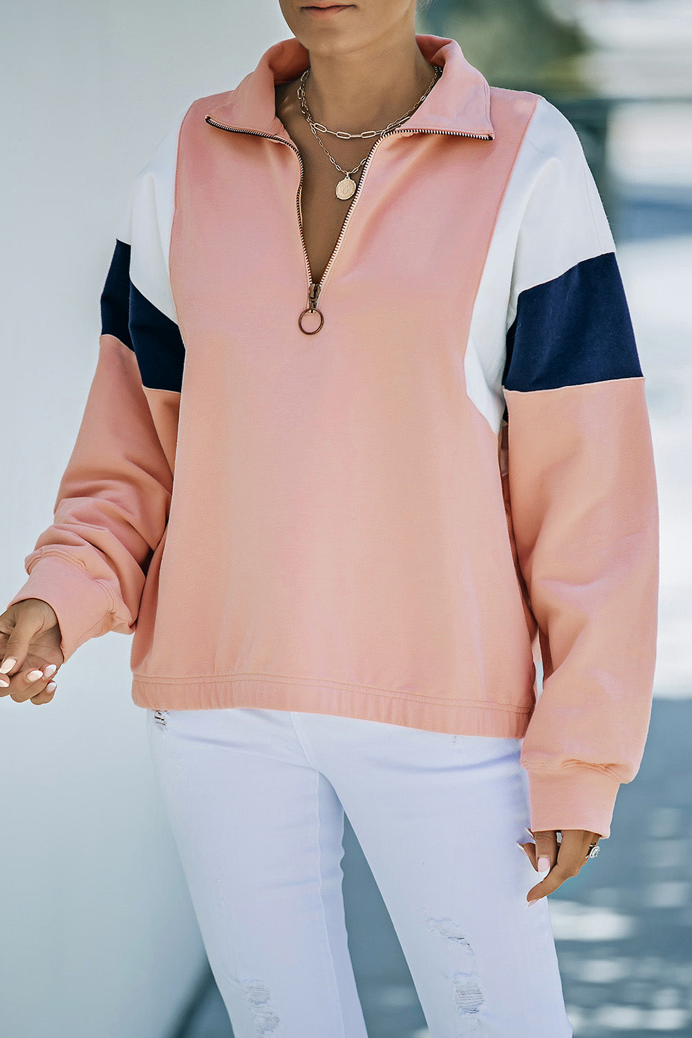 Color Block Quarter Zip Sweatshirt-Teresa&#39;s Fashionista LLC