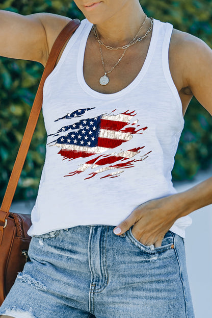 US Flag Graphic Racerback Tank-Teresa&#39;s Fashionista LLC