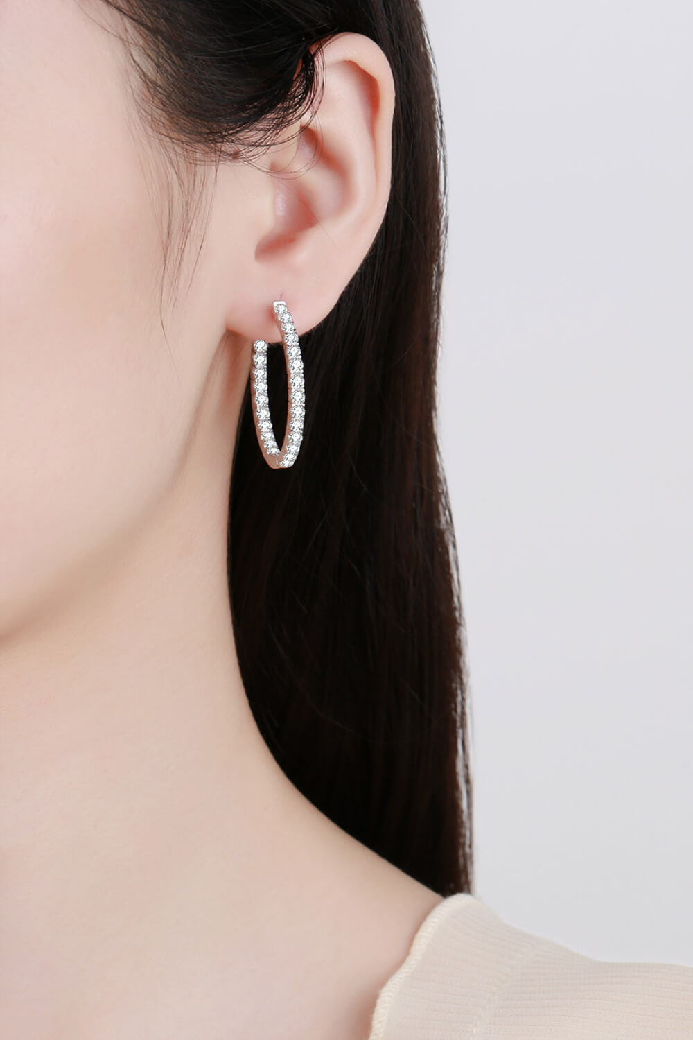 Moissanite Rhodium-Plated Hoop Earrings-Teresa&#39;s Fashionista LLC