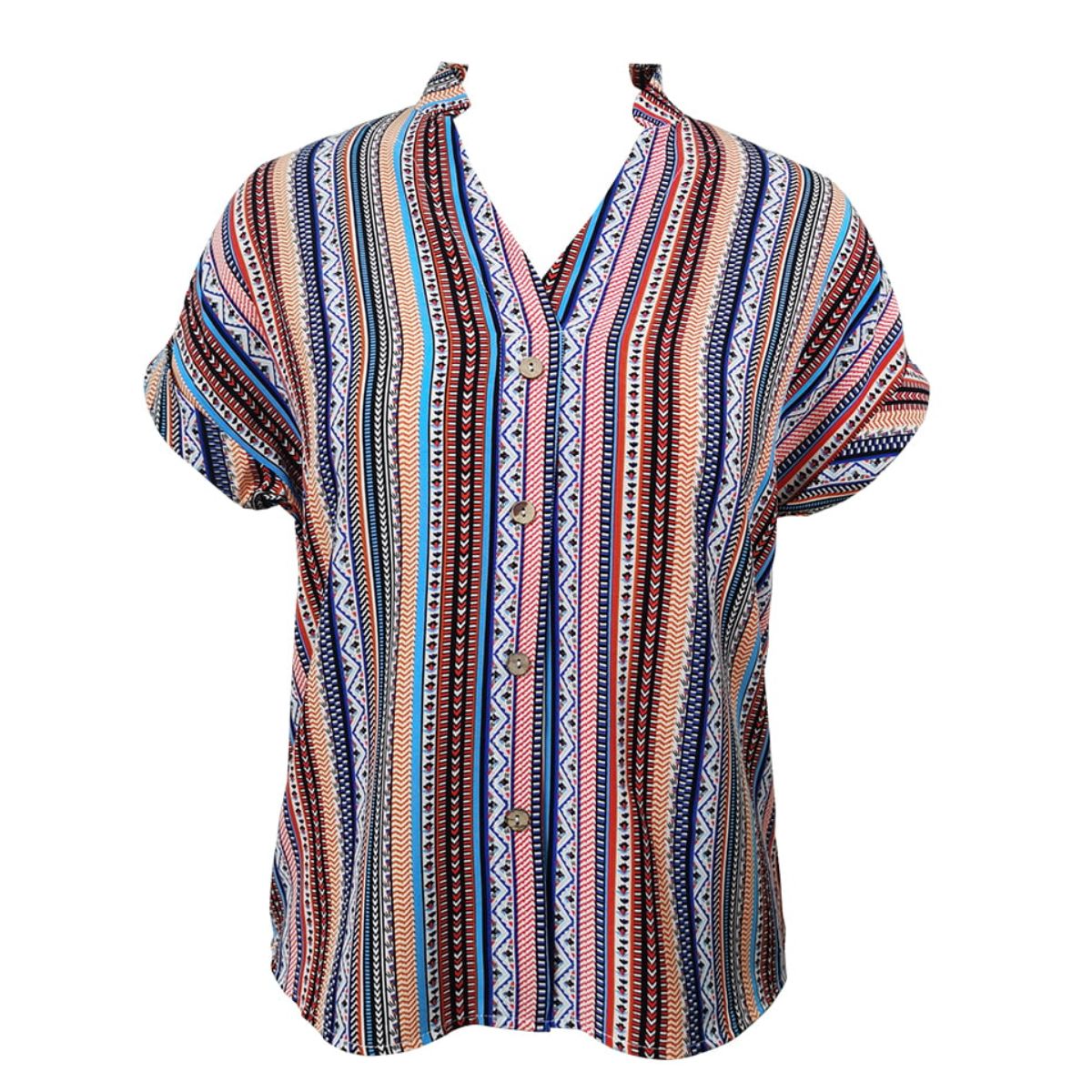 Multicolored Stripe Notched Neck Top-Teresa&#39;s Fashionista LLC