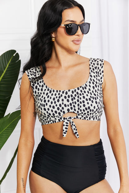 Marina West Swim Sanibel Crop Swim Top and Ruched Bottoms Set in Black-Teresa&#39;s Fashionista LLC