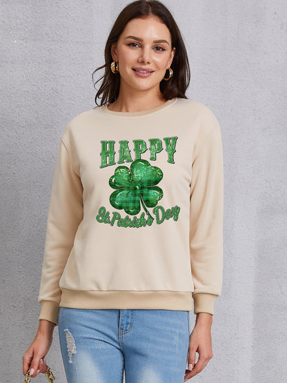 HAPPY ST. PATRICK'S DAY Dropped Shoulder Sweatshirt-Teresa&#39;s Fashionista LLC