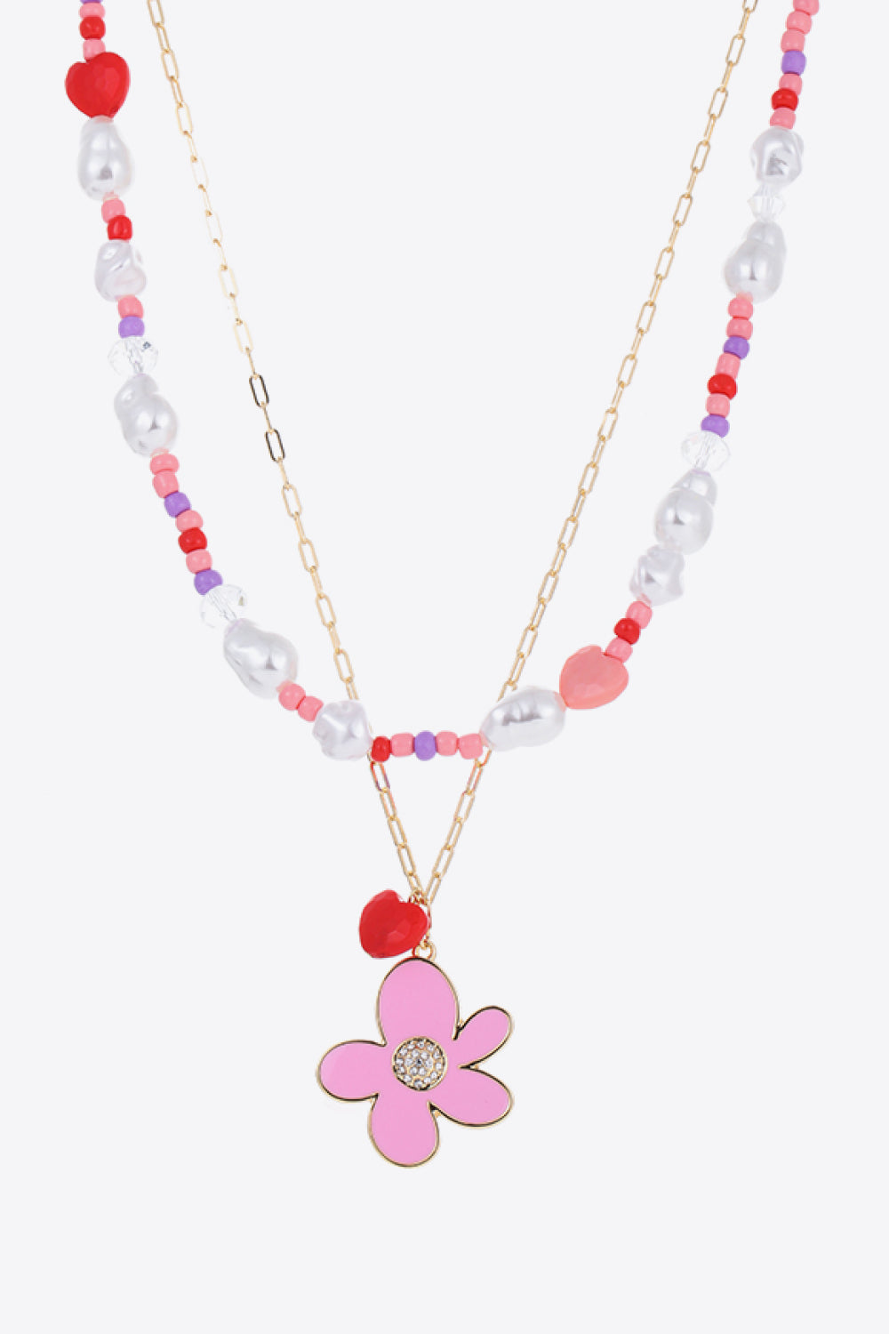 Flower and Heart Pendant Layered Necklace-Teresa&#39;s Fashionista LLC