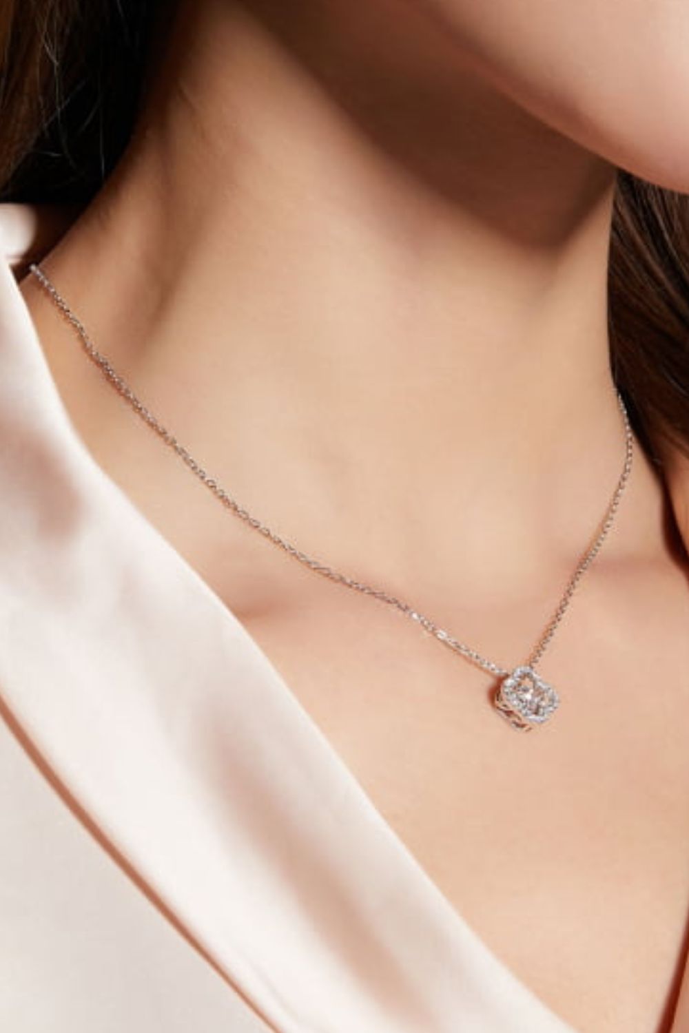 Moissanite Four Leaf Clover Pendant Necklace-Teresa&#39;s Fashionista LLC