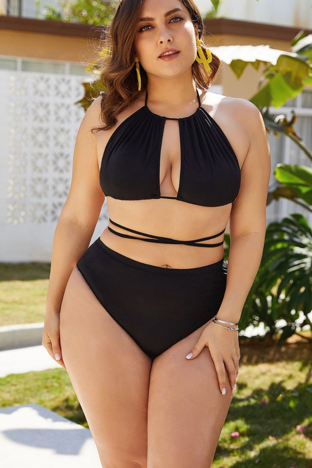 Plus Size Cutout Tied Backless Bikini Set-Teresa&#39;s Fashionista LLC