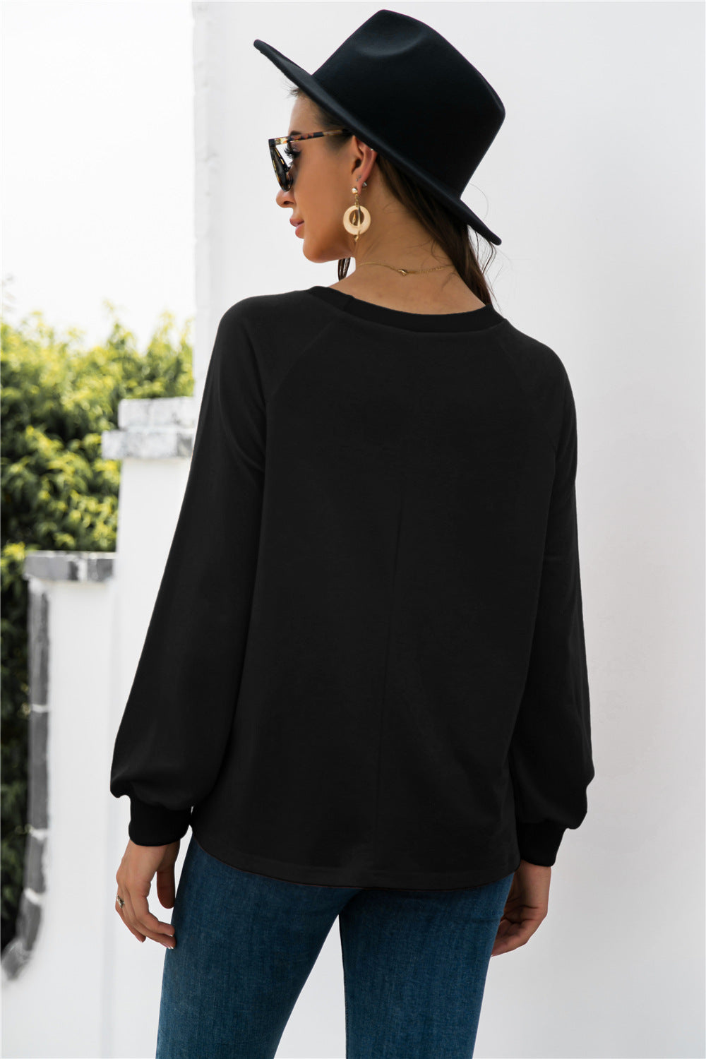 Round Neck Raglan Sleeve Sweatshirt-Teresa&#39;s Fashionista LLC