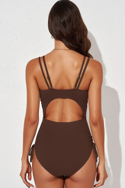 Tied Cutout Plunge One-Piece Swimsuit-Teresa&#39;s Fashionista LLC