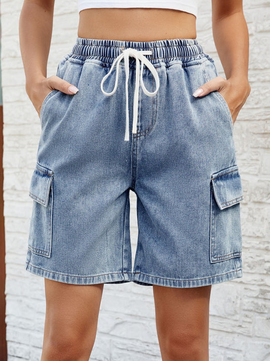 Drawstring Denim Shorts with Pockets-Teresa&#39;s Fashionista LLC