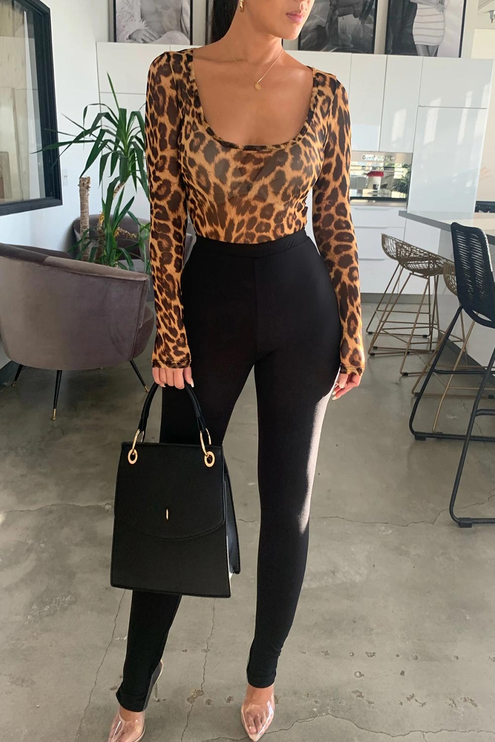 Scoop Neck Cheetah Mesh Bodysuit-Teresa&#39;s Fashionista LLC