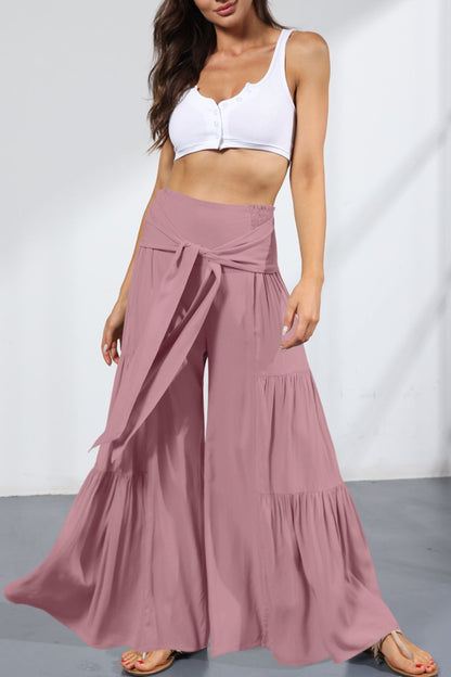 Tie Front Smocked Tiered Culottes-Teresa&#39;s Fashionista LLC