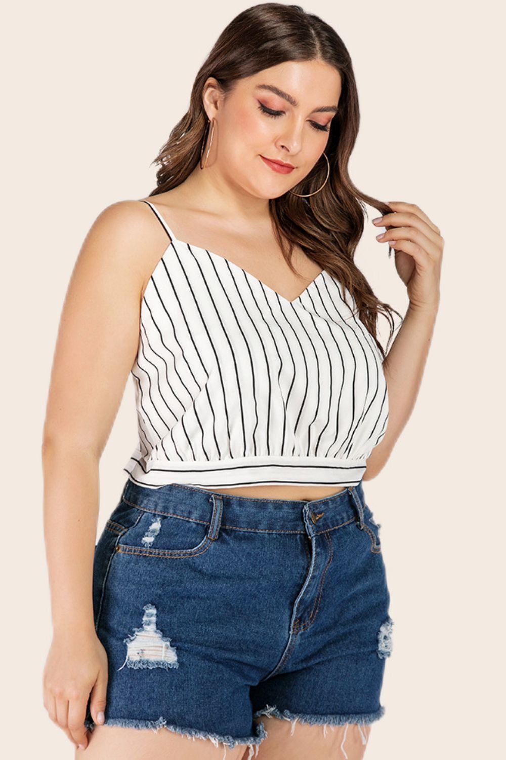 Plus Size Striped Tie-Back Cropped Cami-Teresa&#39;s Fashionista LLC