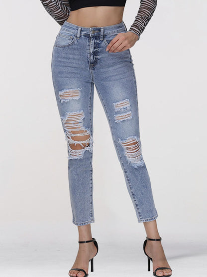 Distressed Skinny Cropped Jeans-Teresa&#39;s Fashionista LLC