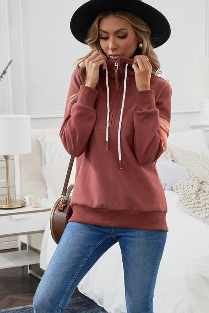 Half Zip Patch Pocket Drawstring Hoodie-Teresa&#39;s Fashionista LLC