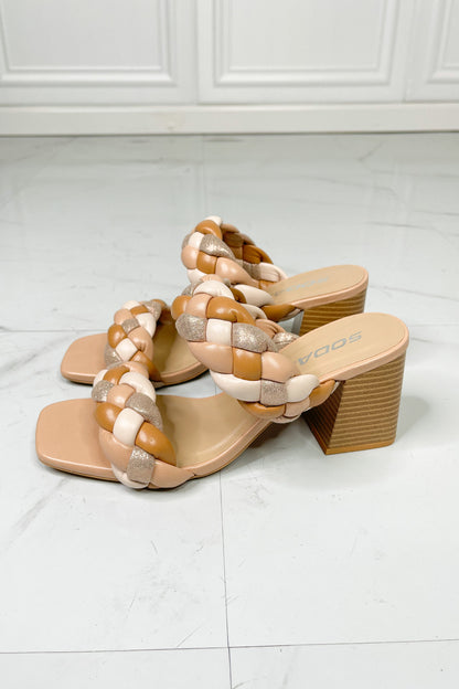 SODA Interwoven Ideas Braided Strap Block Heel Slide Sandal in Nude-Teresa&#39;s Fashionista LLC