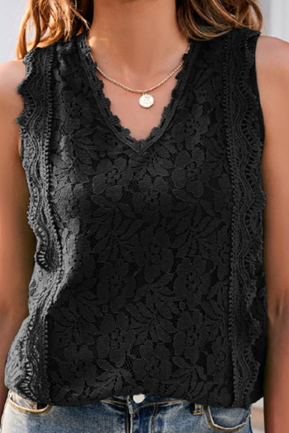 Lace V-Neck Tank-Teresa&#39;s Fashionista LLC