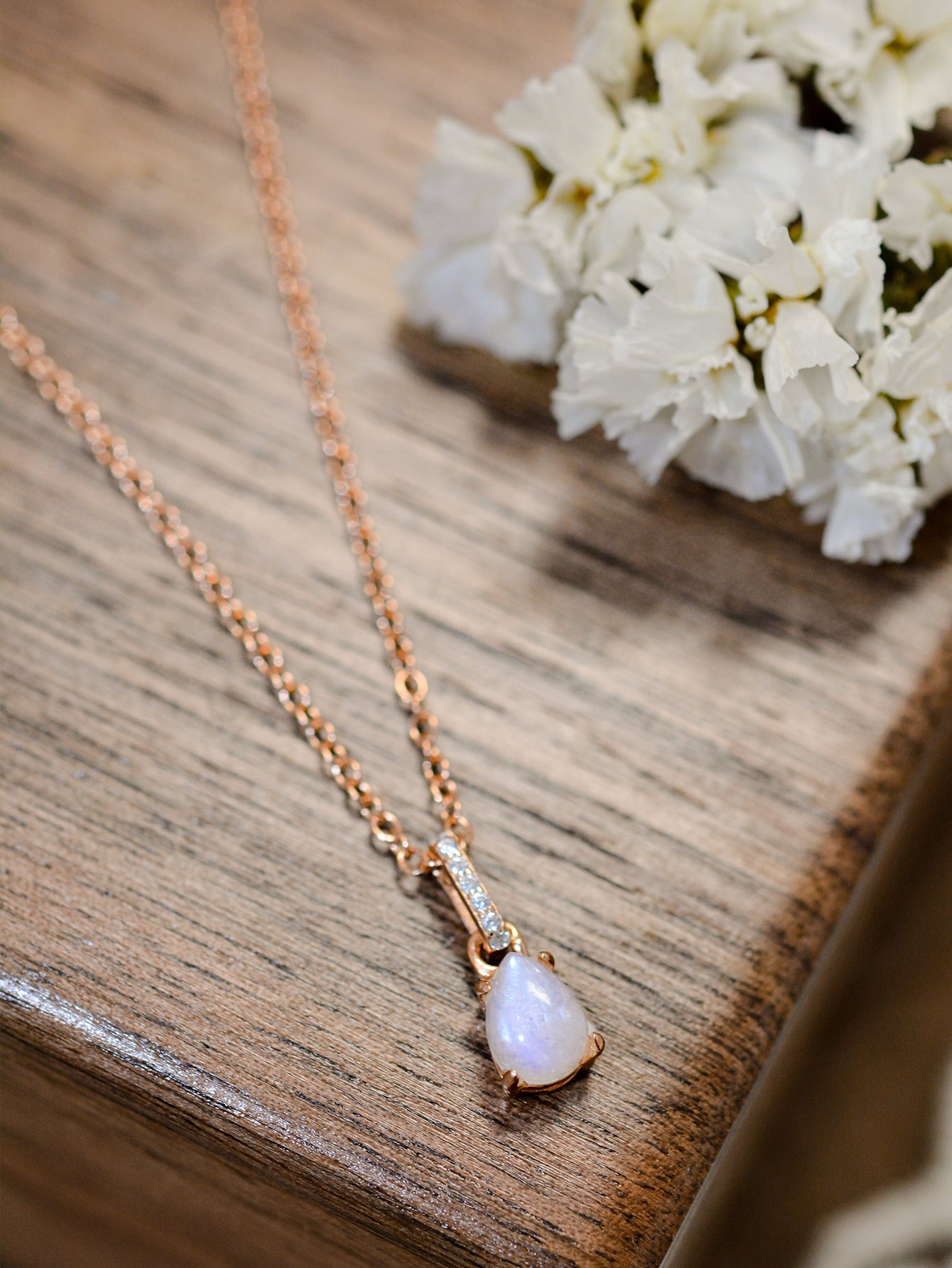 Moonstone Teardrop Pendant Necklace-Teresa&#39;s Fashionista LLC