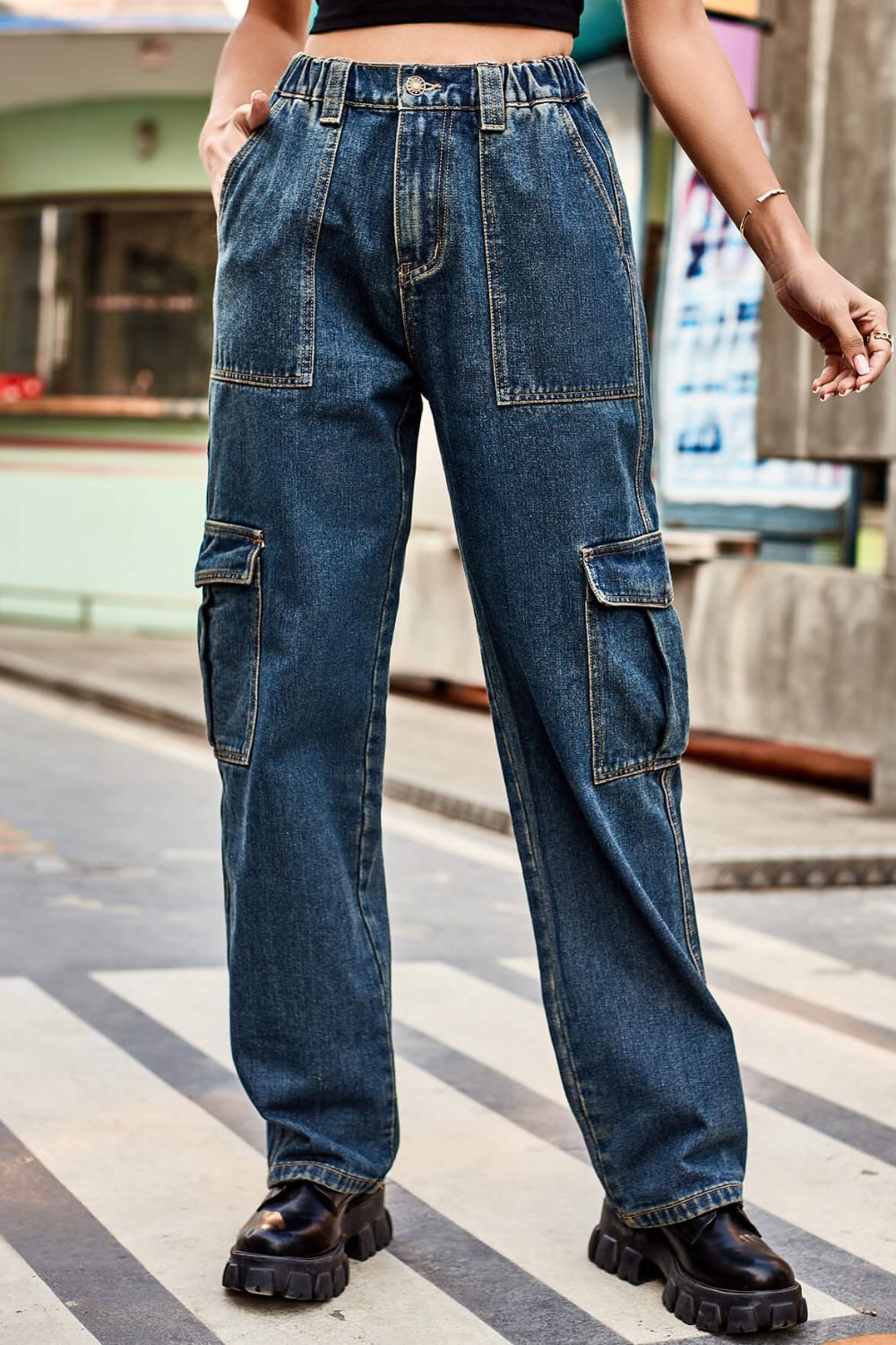 Long Straight Leg Jeans with Pockets-Teresa&#39;s Fashionista LLC