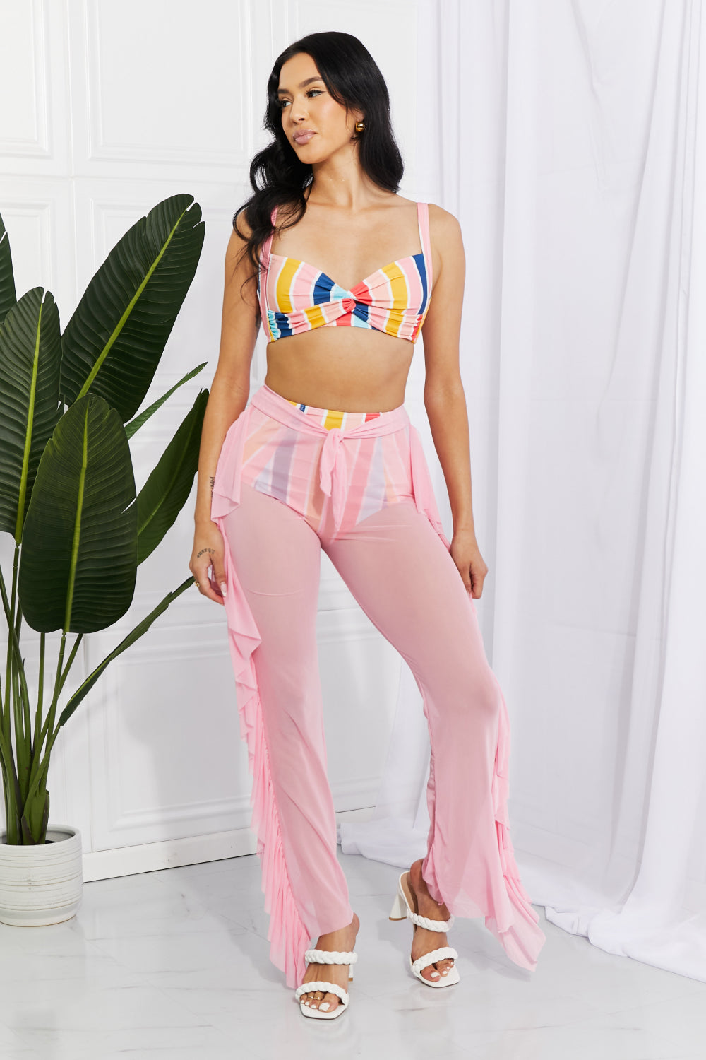 Marina West Swim Take Me To The Beach Mesh Ruffle Cover-Up Pants-Teresa&#39;s Fashionista LLC