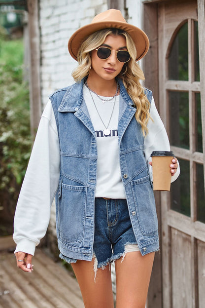 Sleeveless Denim Top with A Detachable Hood-Teresa&#39;s Fashionista LLC