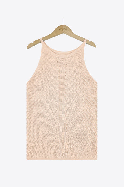 Openwork Grecian Neck Knit Tank Top-Teresa&#39;s Fashionista LLC