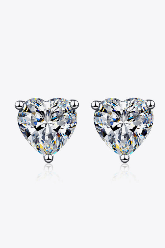 2 Carat Moissanite Heart-Shaped Stud Earrings-Teresa&#39;s Fashionista LLC