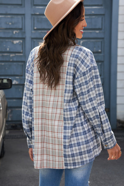 Plaid Contrast Button Front Shirt-Teresa&#39;s Fashionista LLC