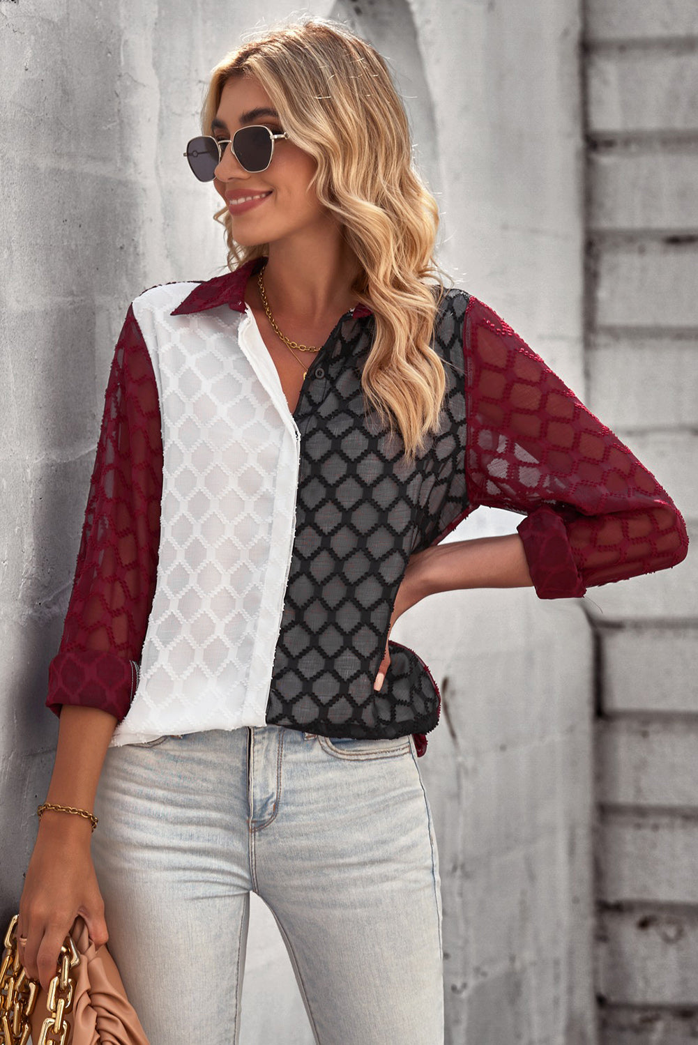 Curved Hem Button-Up Long Sleeve Shirt-Teresa&#39;s Fashionista LLC