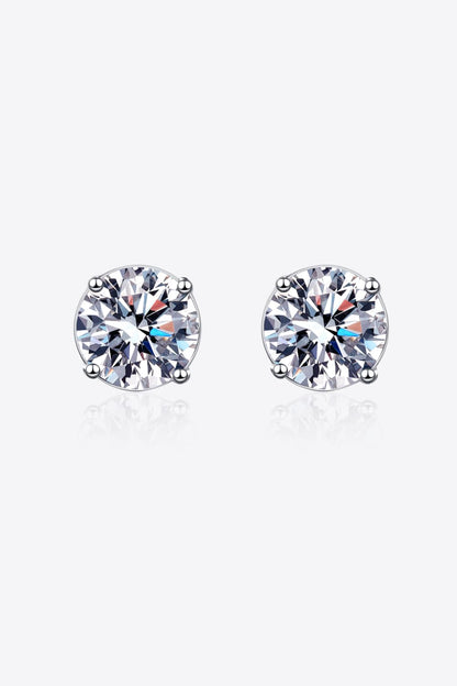 2 Carat Moissanite Rhodium-Plated Stud Earrings-Teresa&#39;s Fashionista LLC