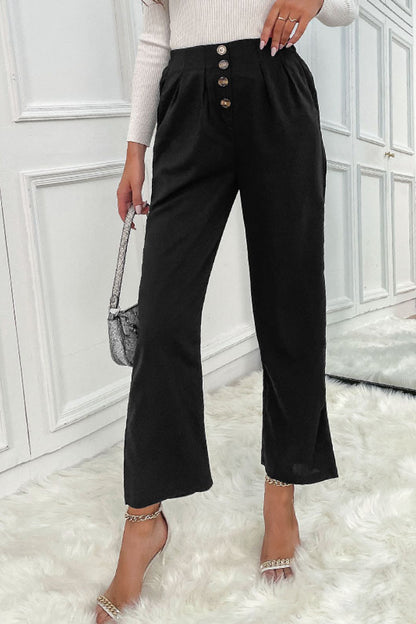 Button Fly Wide Leg Pants-Teresa&#39;s Fashionista LLC