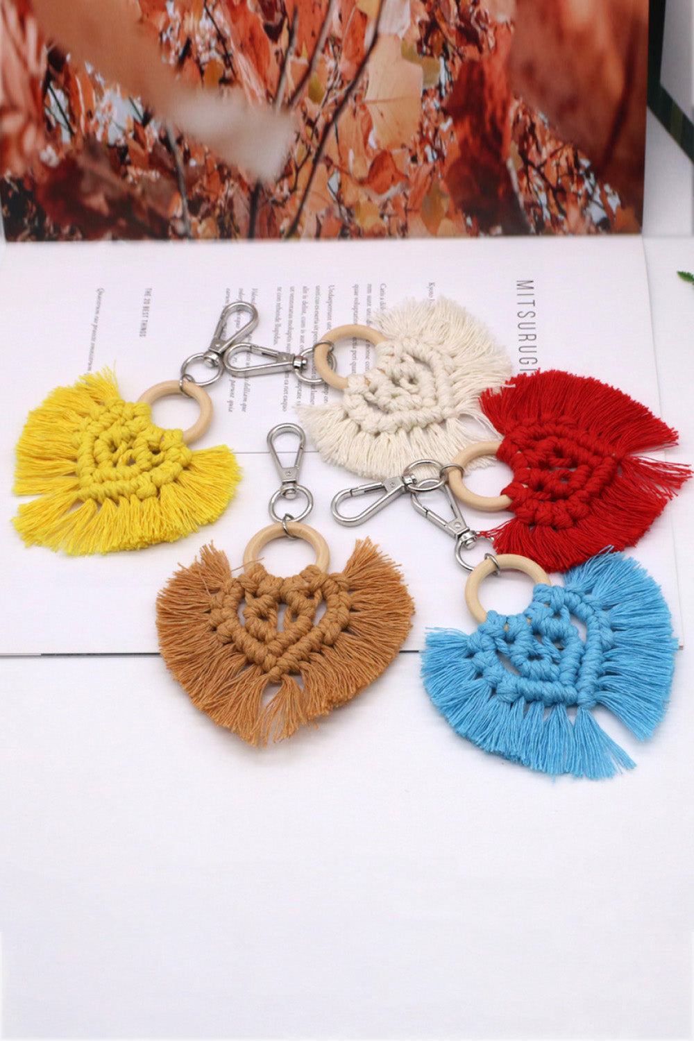 Assorted 4-Pack Heart-Shaped Macrame Fringe Keychain-Teresa&#39;s Fashionista LLC