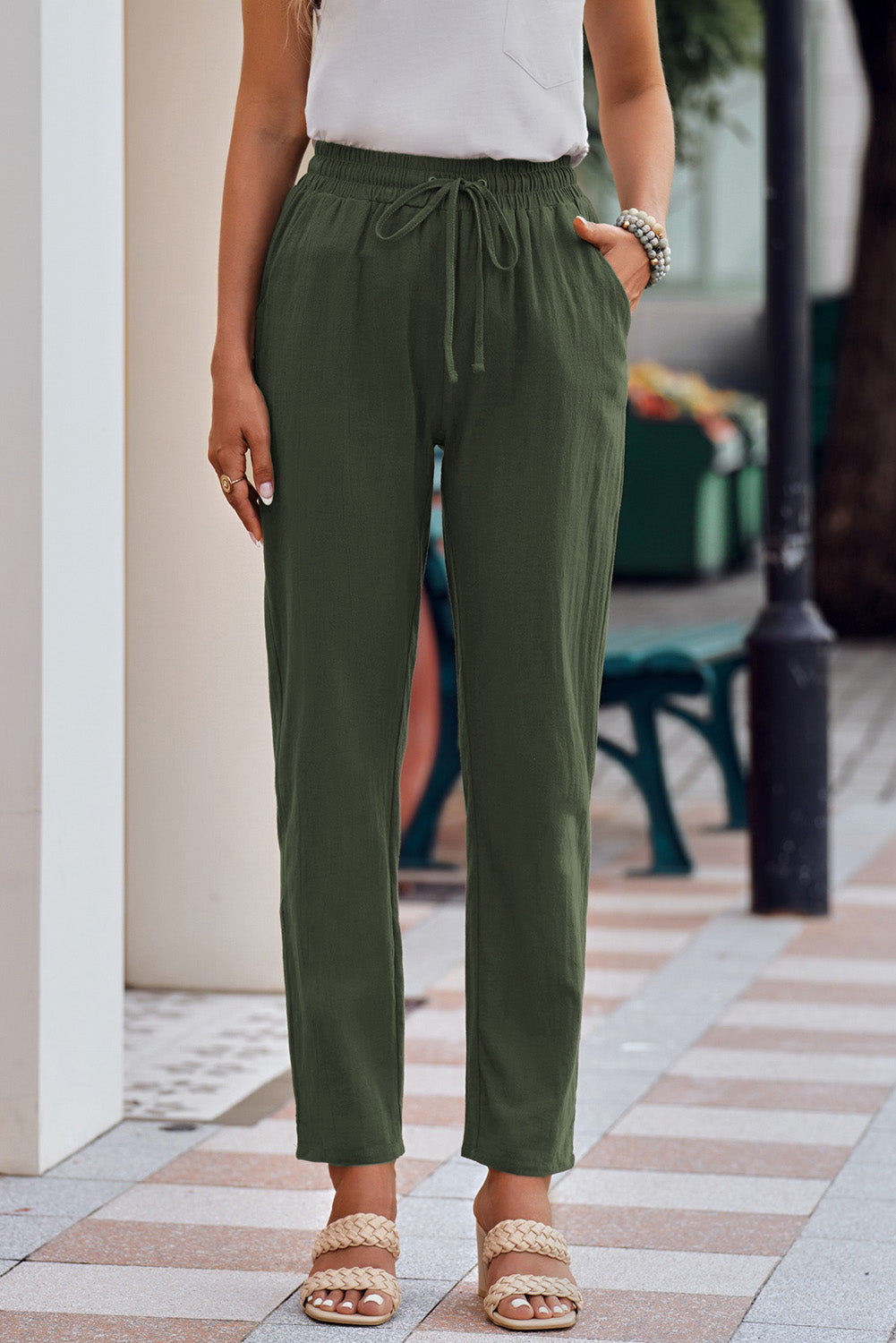 Drawstring Elastic Waist Pants with Pockets-Teresa&#39;s Fashionista LLC