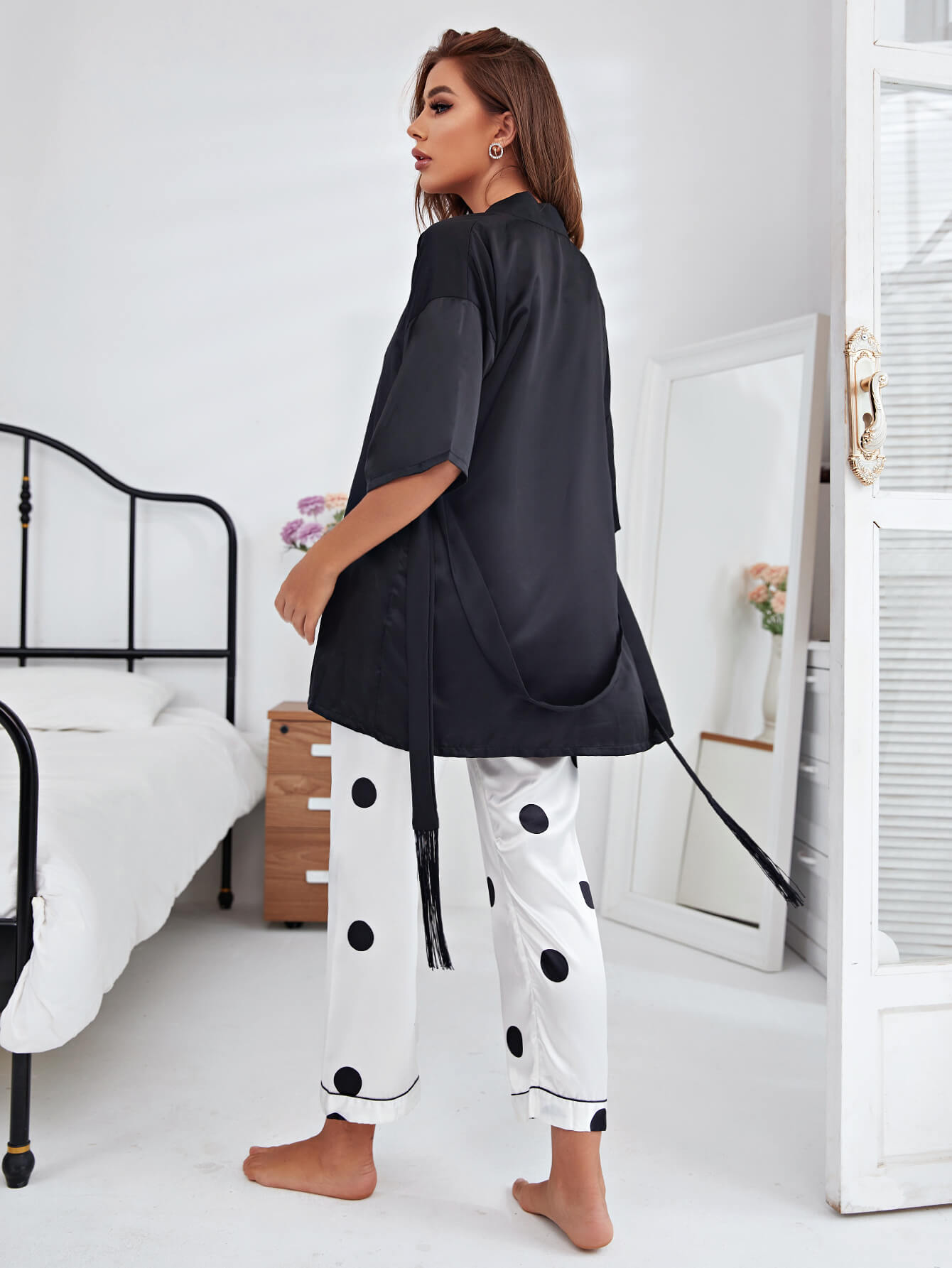 Cami, Robe, and Printed Pants Pajama Set-Teresa&#39;s Fashionista LLC