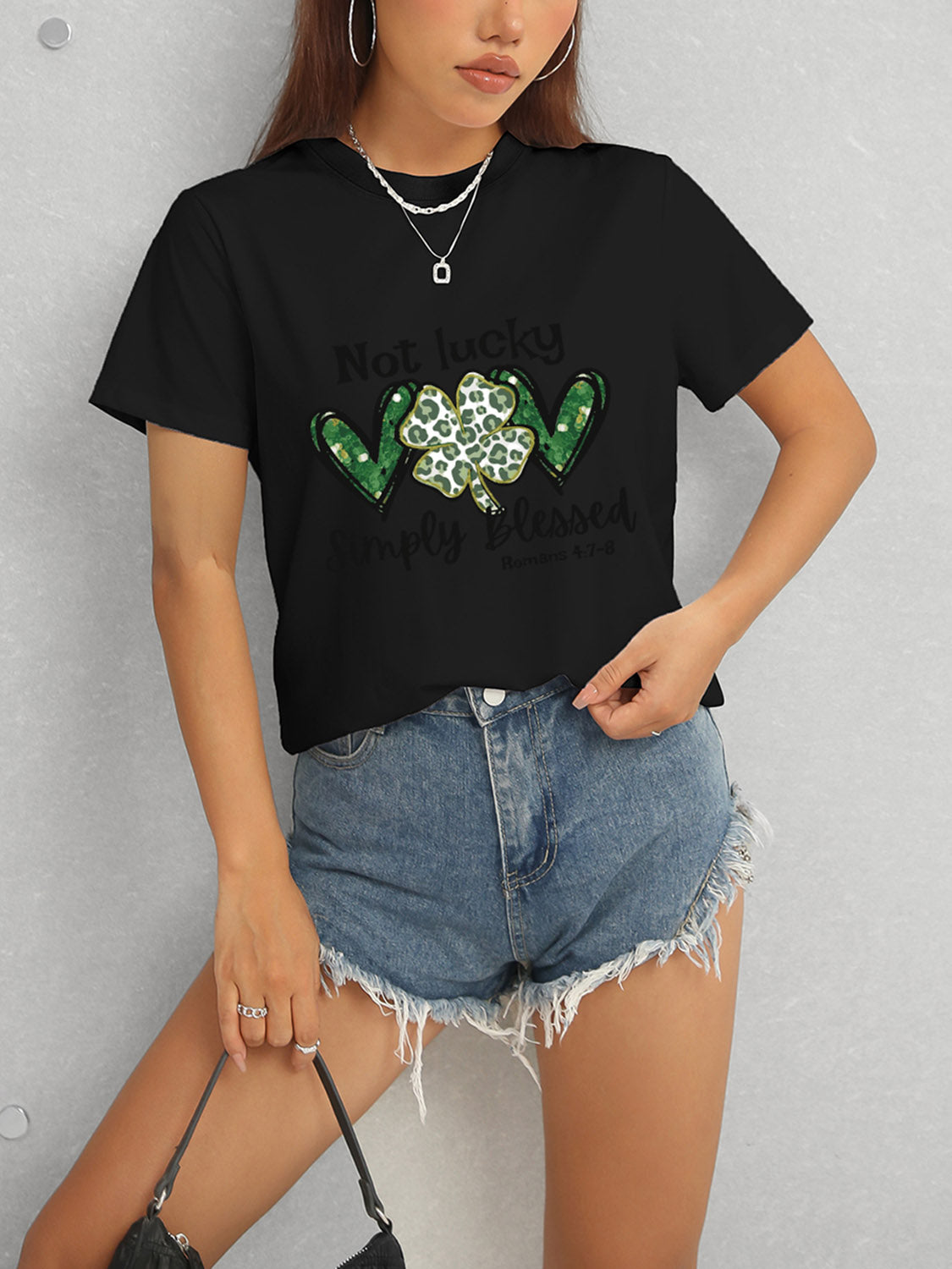 Lucky Clover Round Neck Short Sleeve T-Shirt-Teresa&#39;s Fashionista LLC