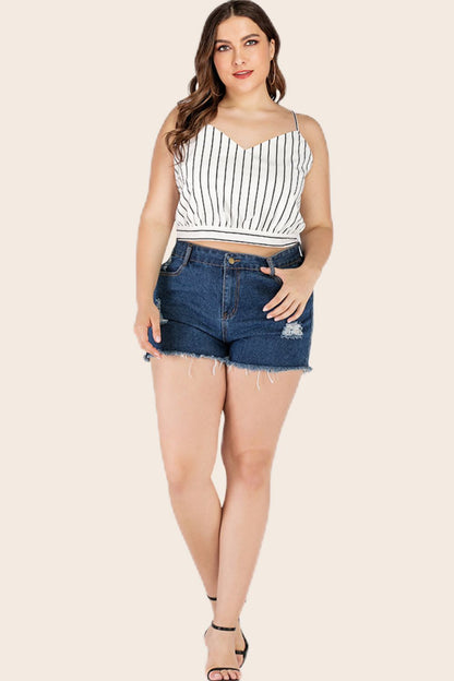 Plus Size Striped Tie-Back Cropped Cami-Teresa&#39;s Fashionista LLC