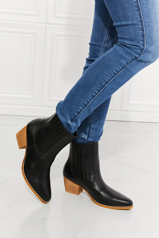 MMShoes Love the Journey Stacked Heel Chelsea Boot in Black-Teresa&#39;s Fashionista LLC